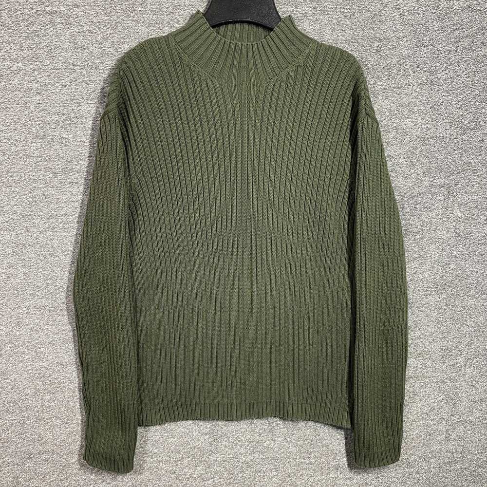 GH Bass Sweater Mens M Ribbed Mock‎ Neck Olive Green Cotton Pullover